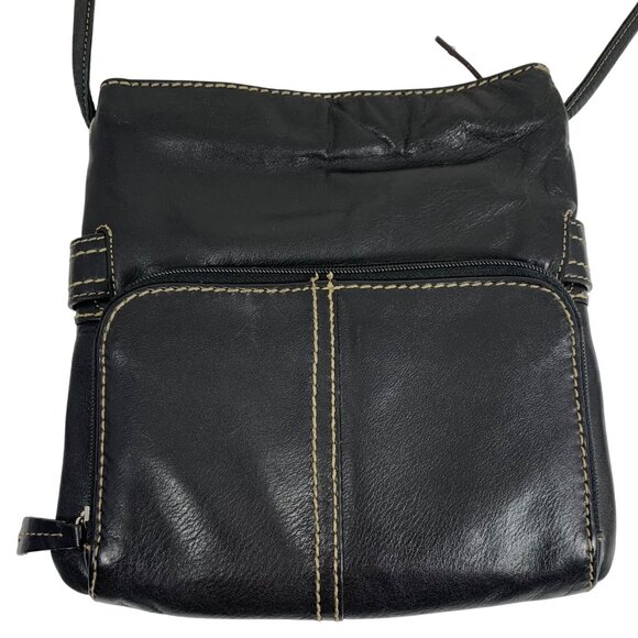 TIGNANELLO Vintage Black Leather Buckle Front Crossbody Travel Everyday Bag - Picture 3 of 9